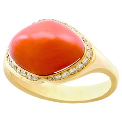3.67 Carat Pink Coral and Diamond Yellow Gold Dress Ring