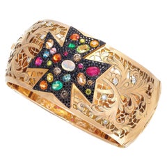 Rosior one-off Multi-Color Gemstone Cuff Bracelet set in Rose Gold