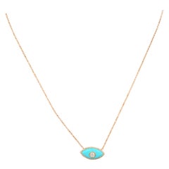14 Karat 0.19 Carat Diamond & Turquoise Evil Eye Necklace