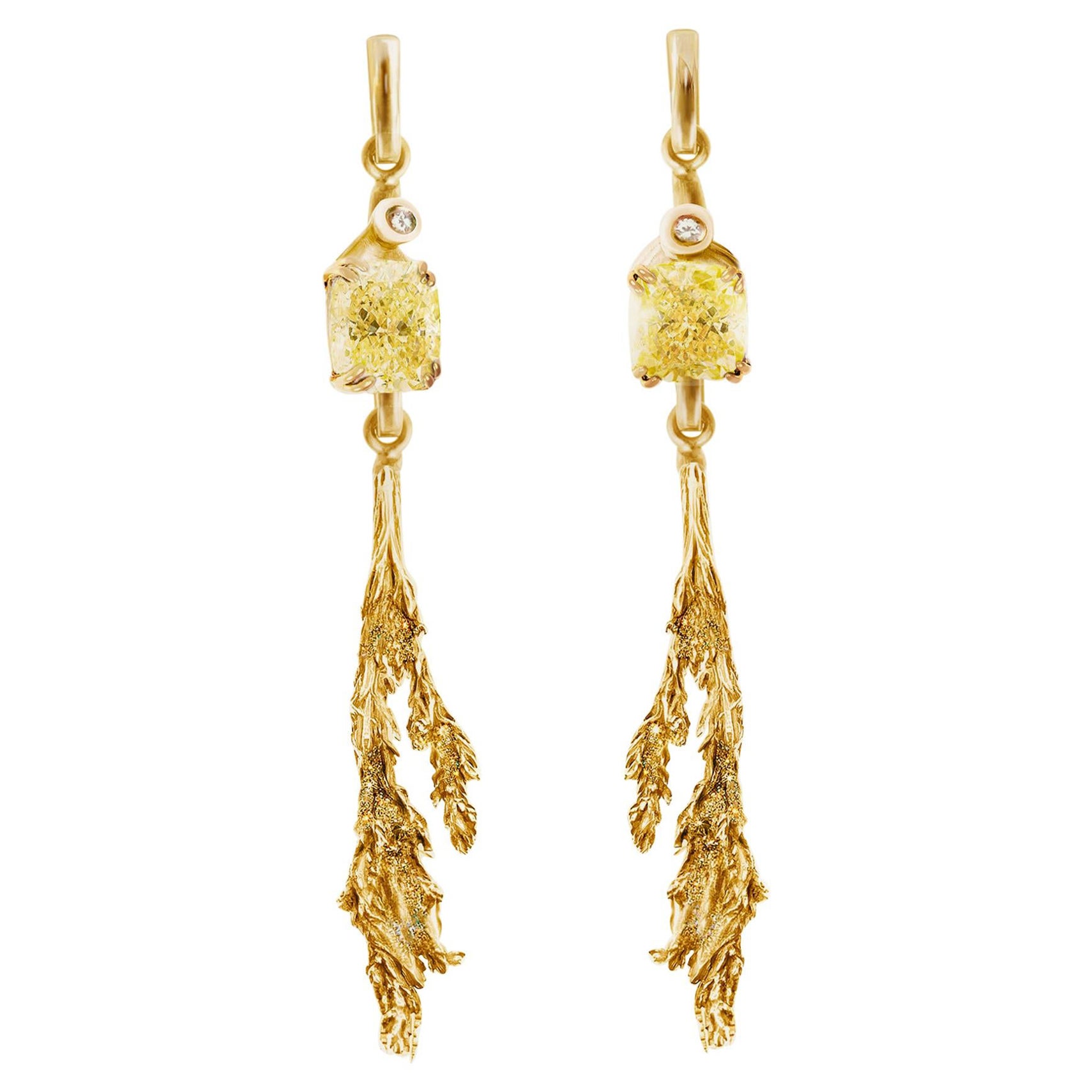 Eighteen Karat Gold Contemporary Earrings with GIA Certified Yellow Diamonds For Sale