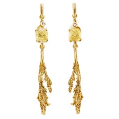 18 Karat Gold Contemporary Earrings with GIA Certified 2 Carat Yellow Diamonds