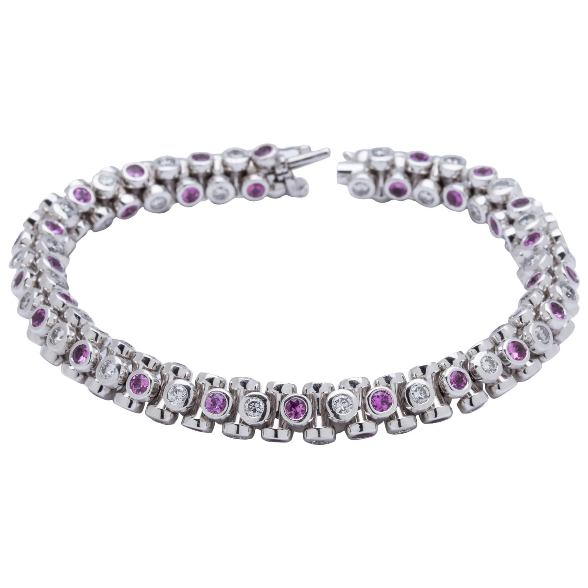 Tamara Comolli Pink Sapphire Diamond Gold Bracelet For Sale