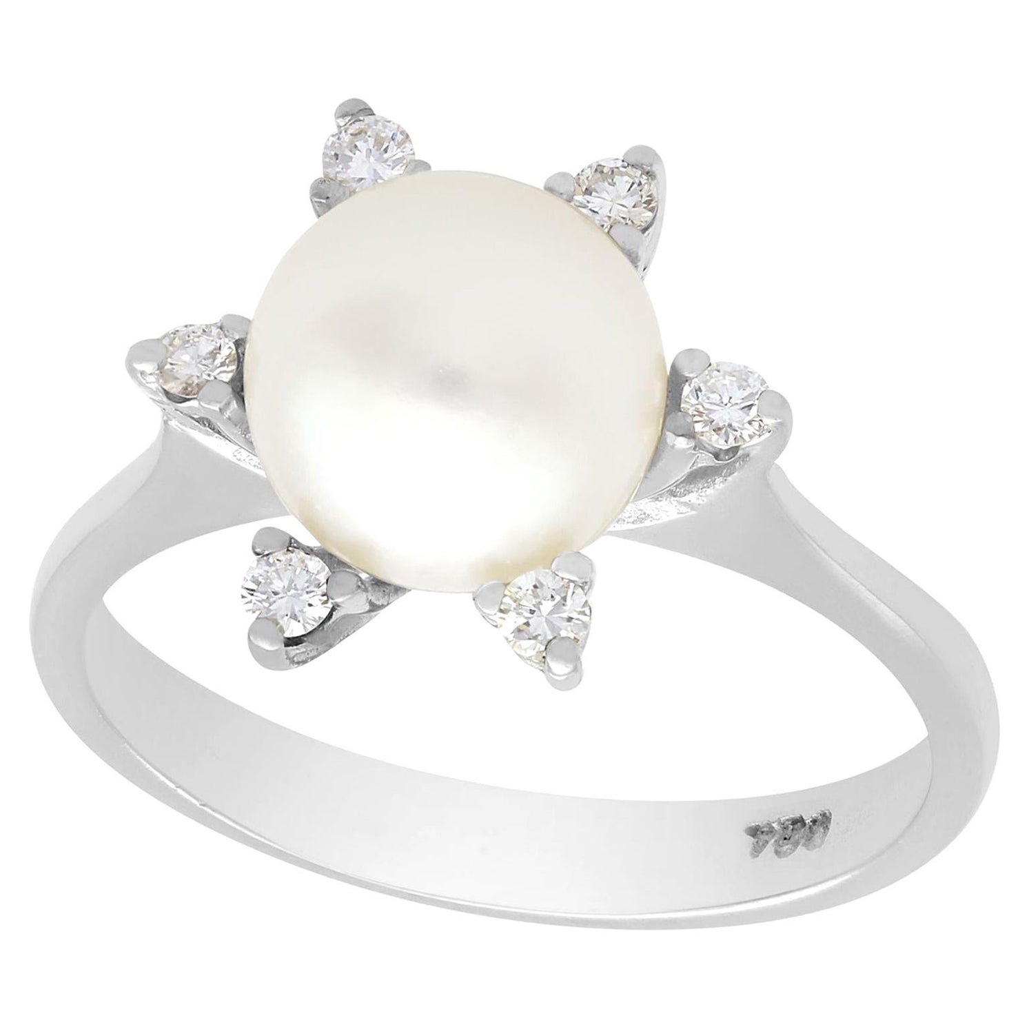 Bague cocktail en or blanc, perles de culture et diamants des années 1970