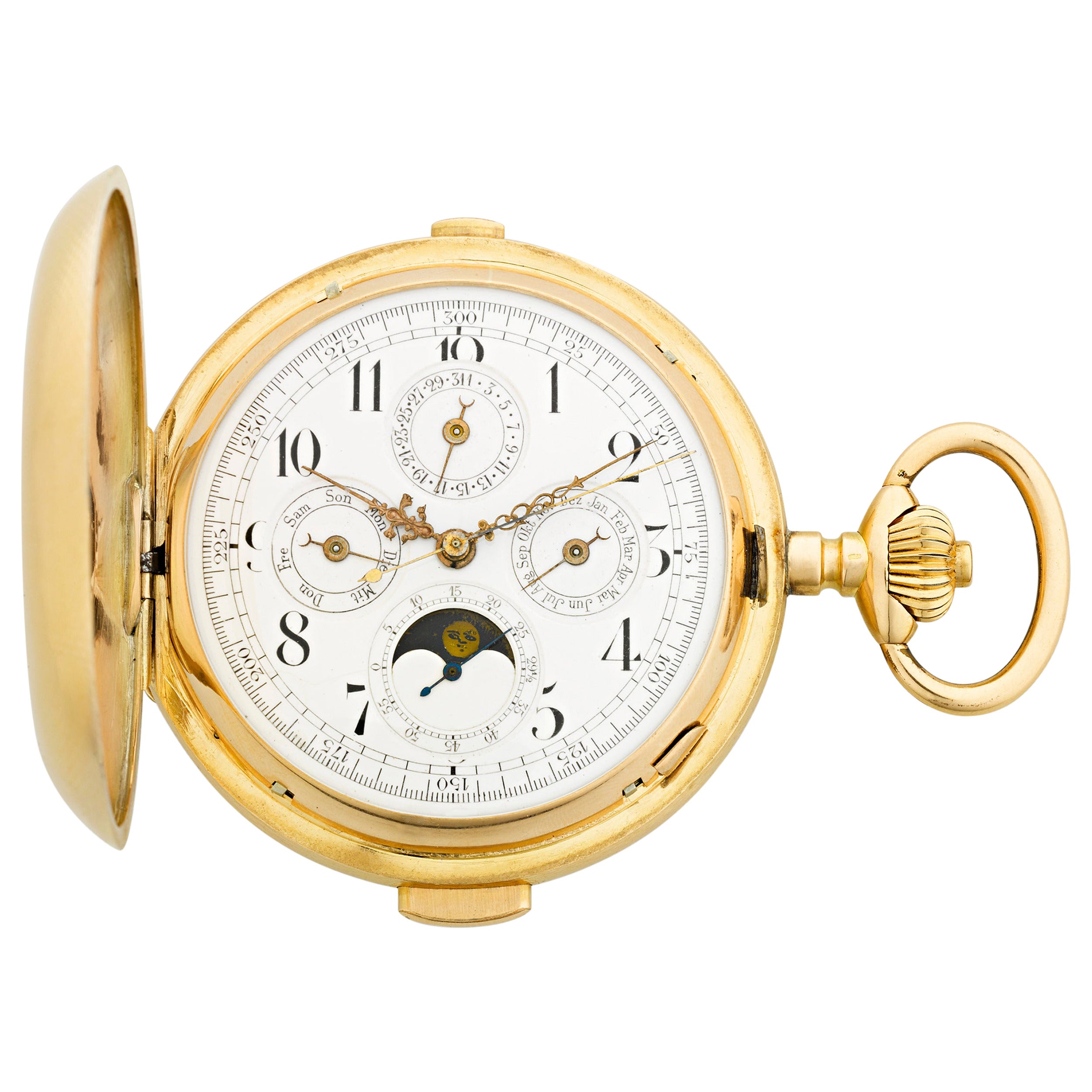 Perpetual Calendar Chronograph Pocket Watch by Redard and Co. For Sale