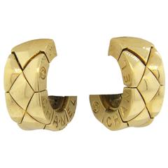 Chanel Classic Gold Matelasse Hoop Earrings 