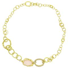 Valente Gold Diamond Rose Quartz Link Necklace 