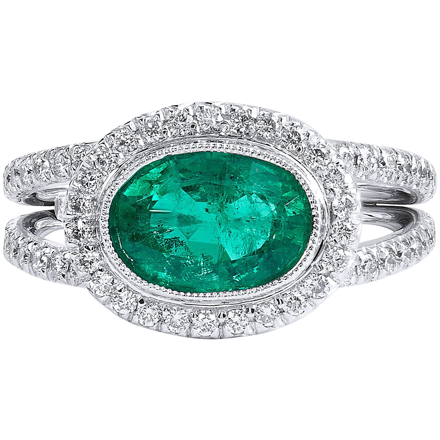 1.84 Carat Zambian Emerald Diamond Palladium Cocktail Ring