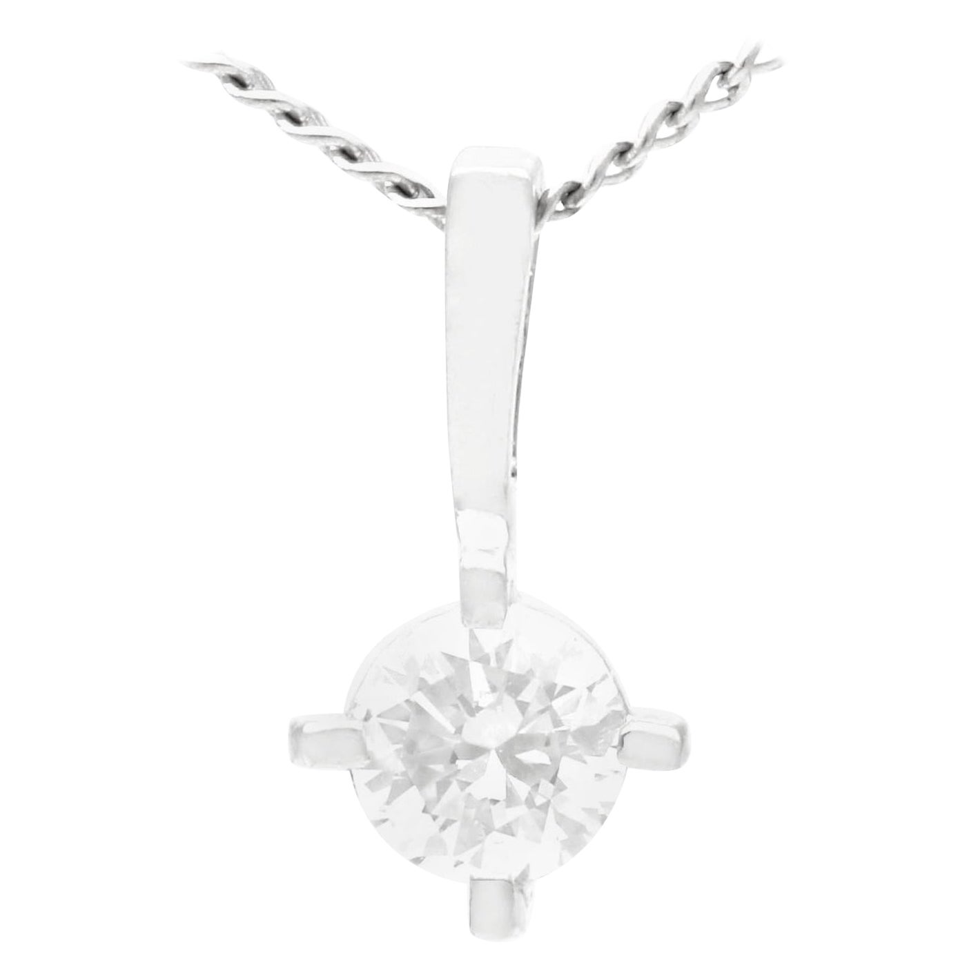 Diamond and White Gold Solitaire Pendant For Sale