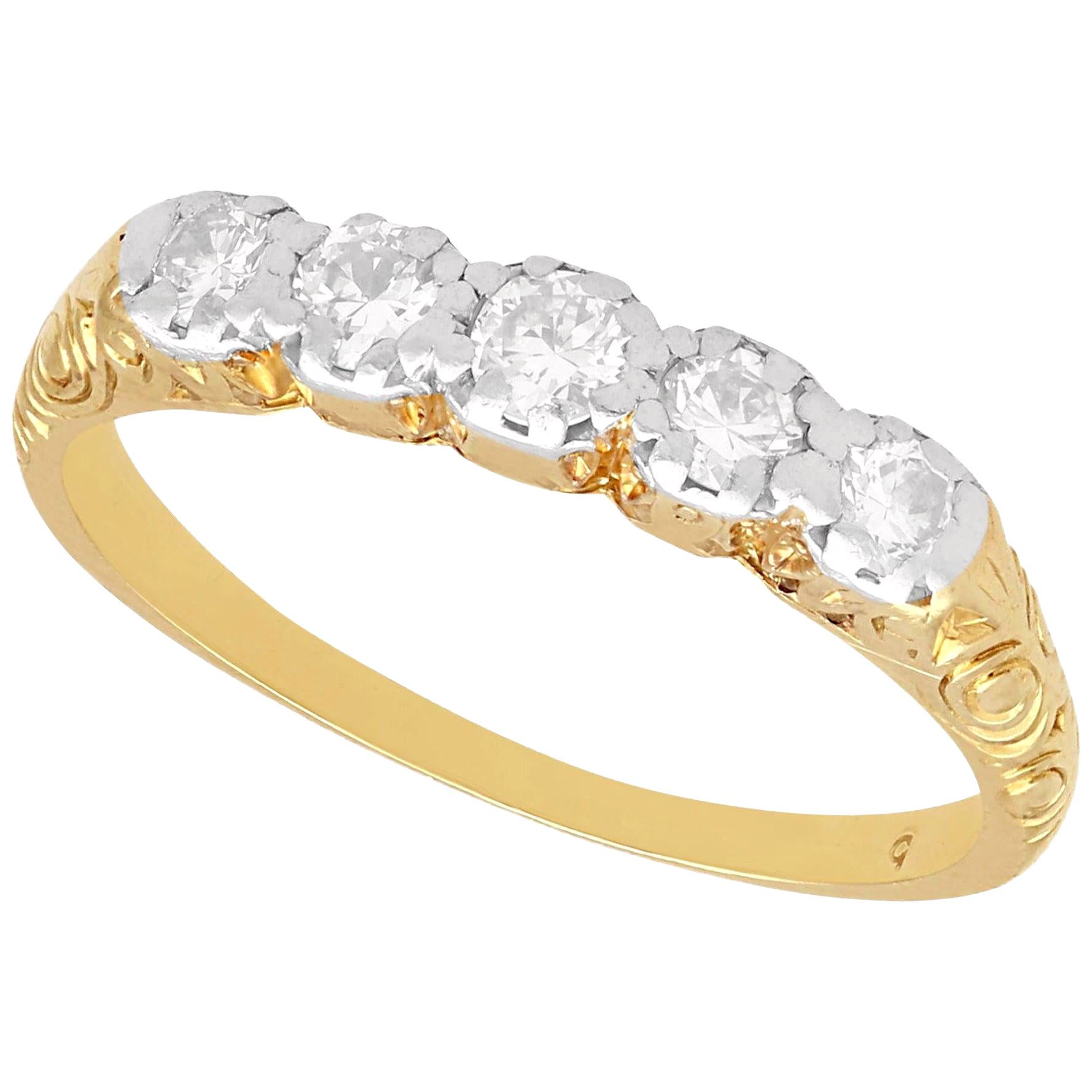1920s Antique Diamond and Yellow Gold Five-Stone Ring For Sale