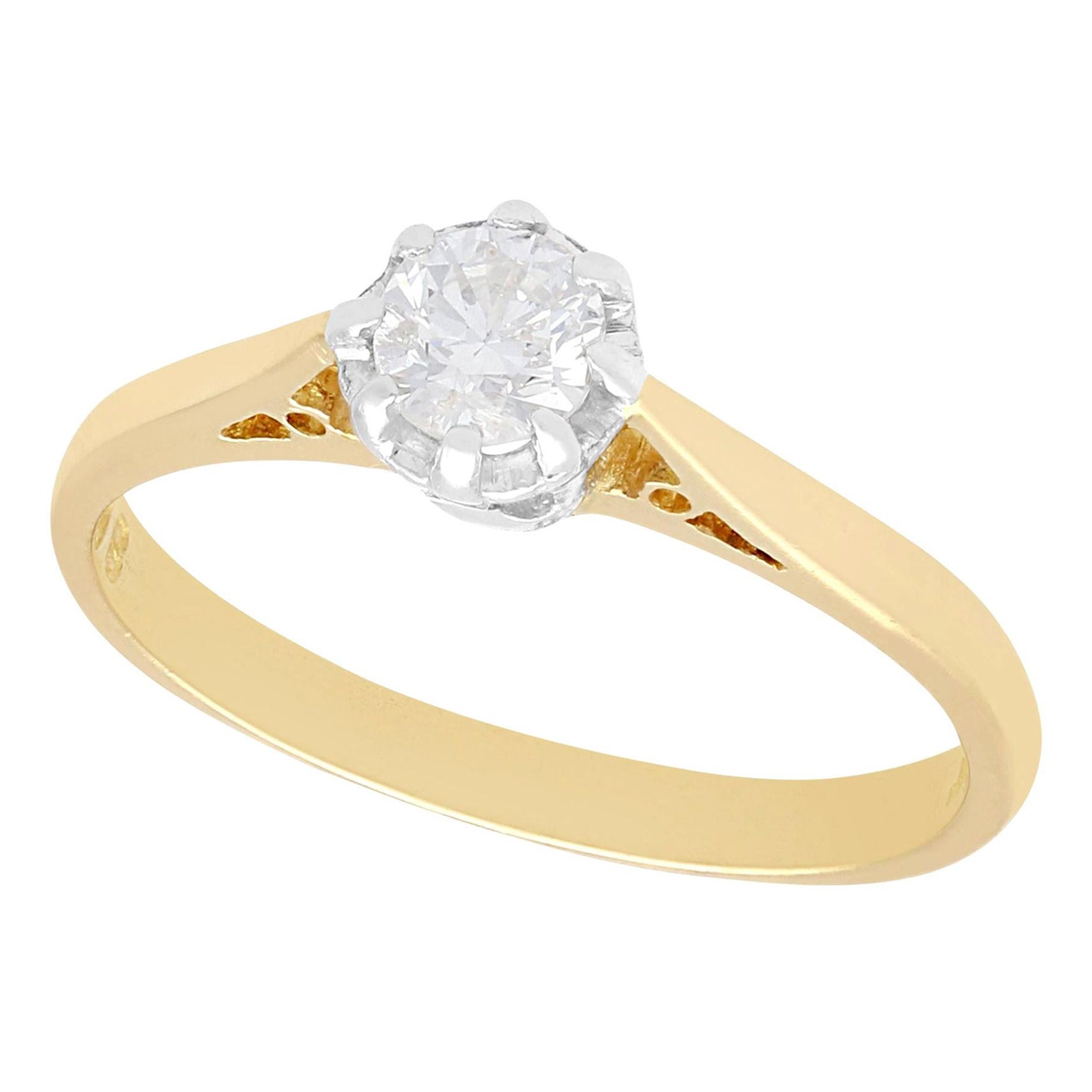 Diamond Yellow Gold and Platinum Set Solitaire Engagement Ring For Sale