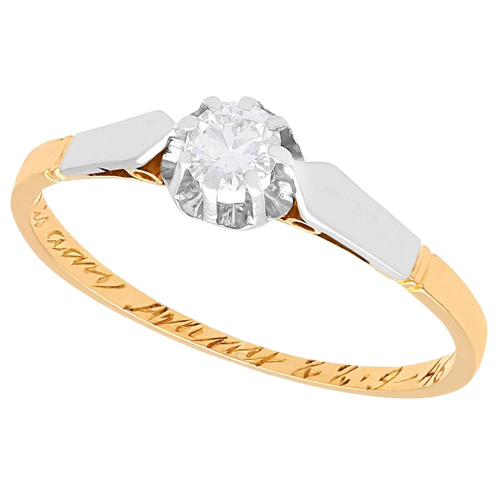 Bague de fiançailles solitaire en or jaune et diamant des années 1940 en vente