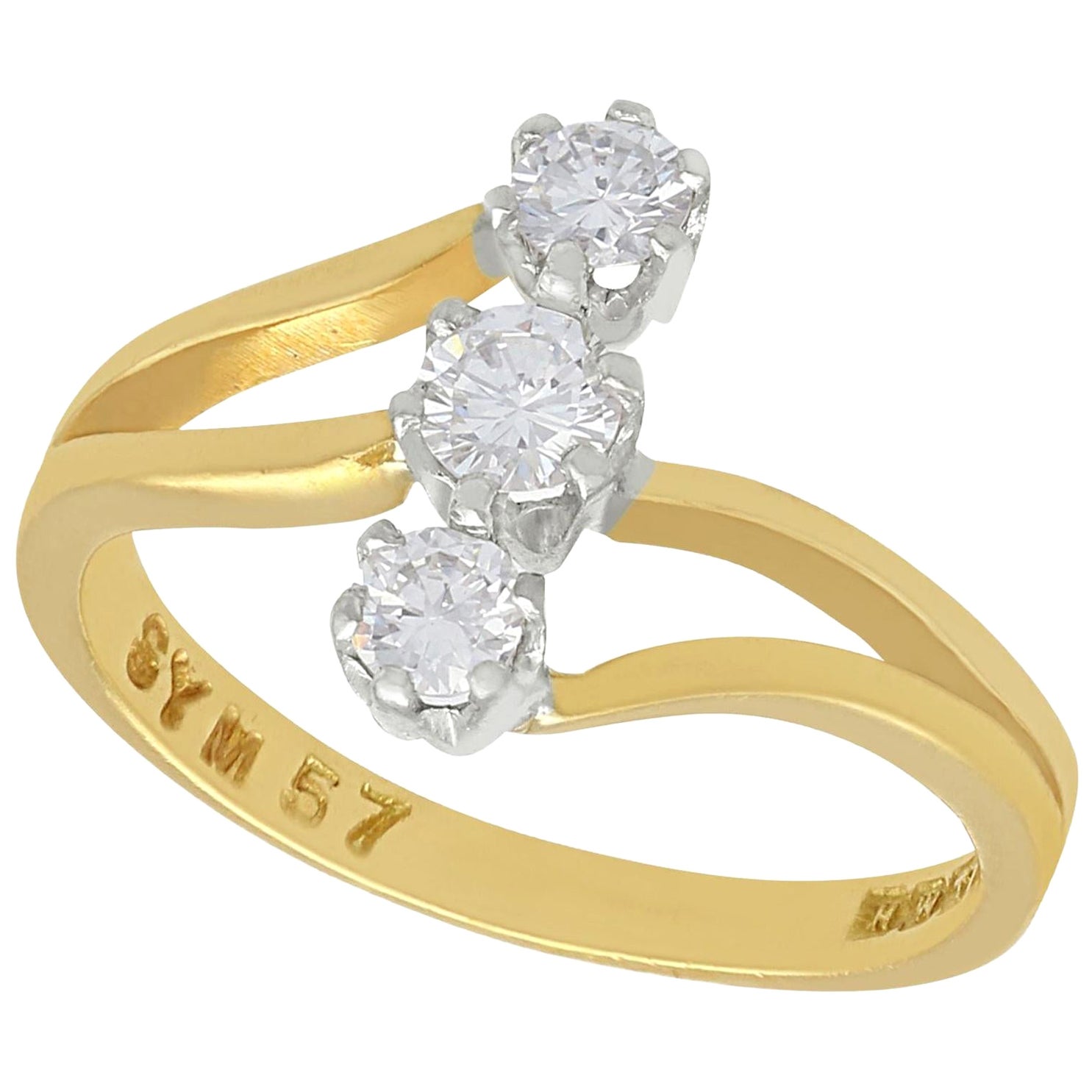 1998 Contemporary Diamond and Yellow Gold Three-Stone Ring For Sale