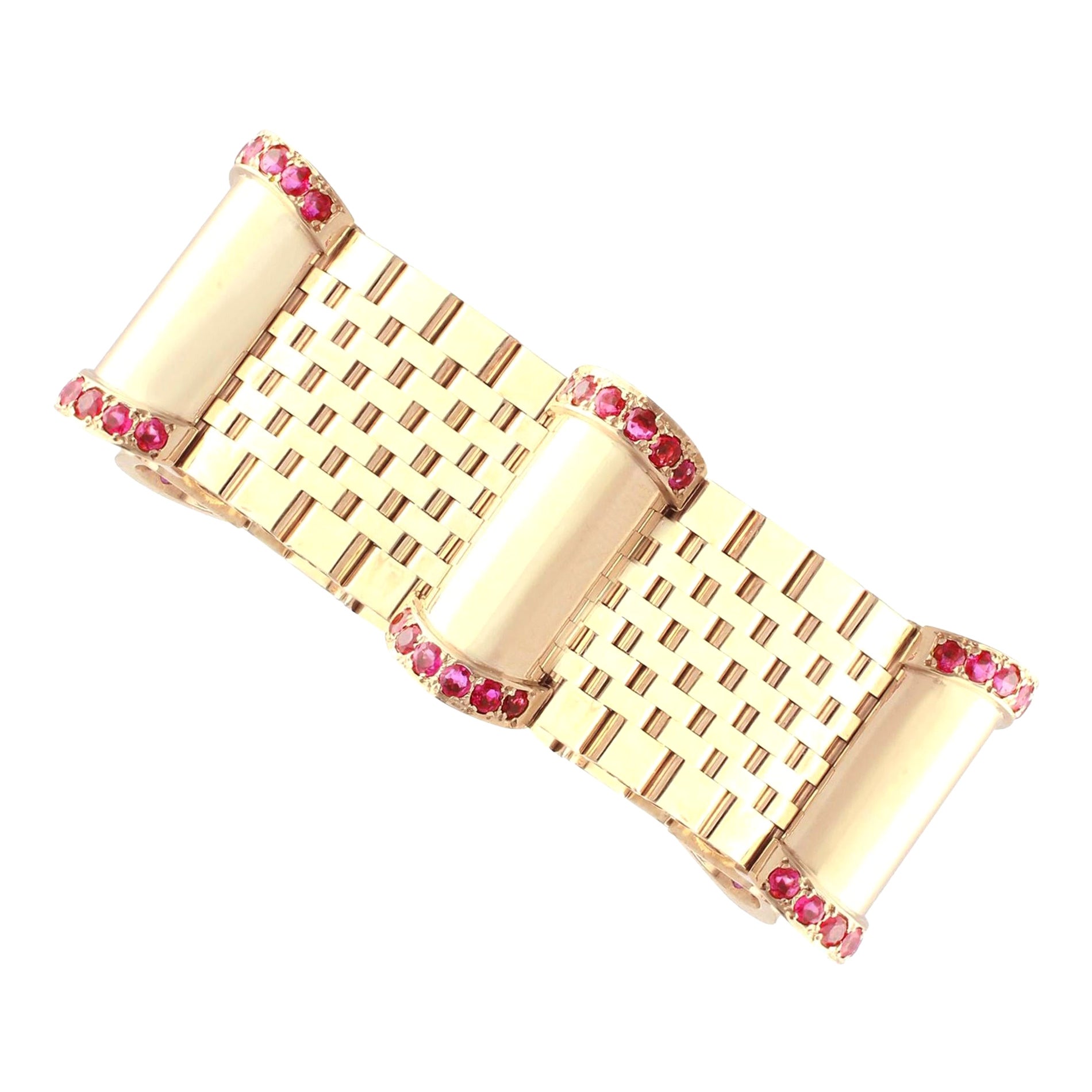 Vintage 3 Carat Ruby and Yellow Gold Bracelet - 1959 For Sale