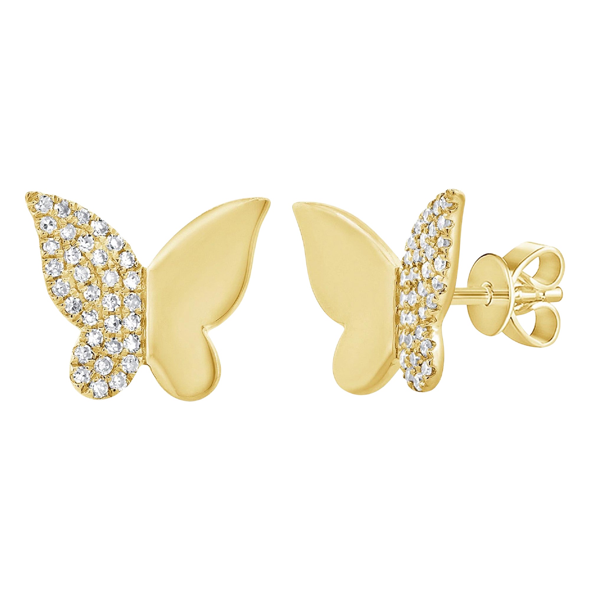 14 Karat Yellow Gold 0.17 Carat Diamond Butterfly Stud Earrings For Sale