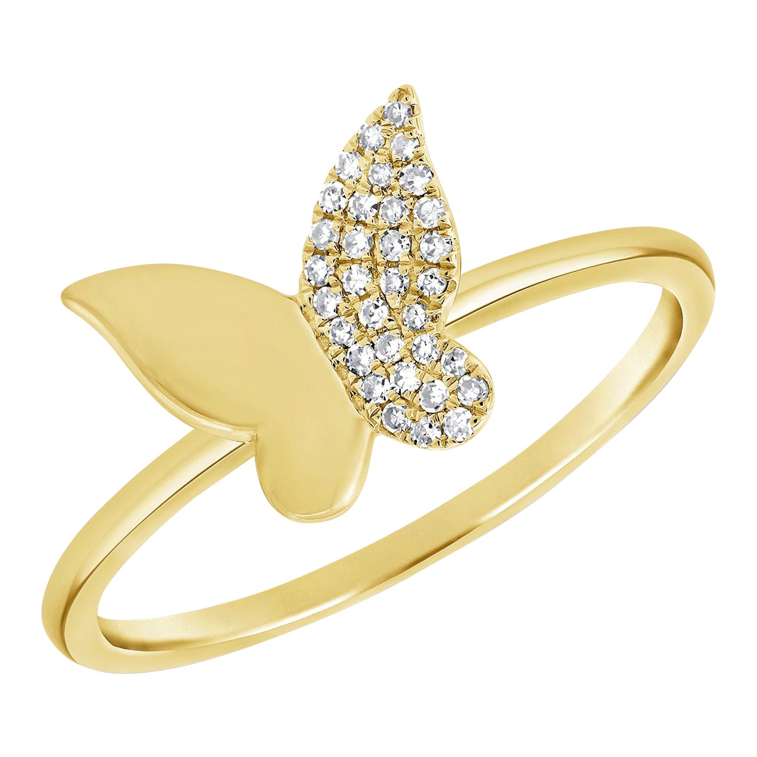14 Karat Yellow Gold 0.08 Carat Diamond Butterfly Ring
