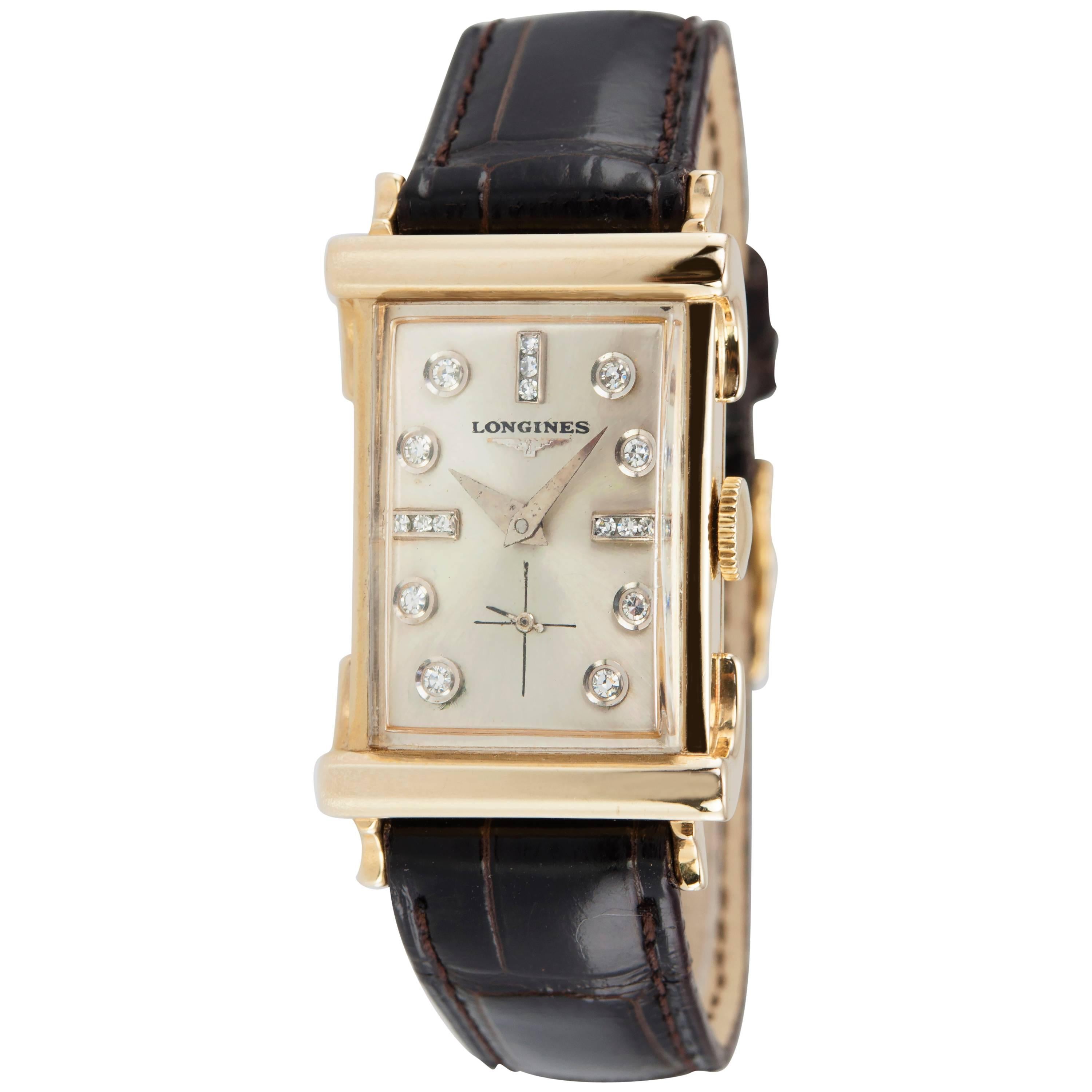 Longines Yellow Gold Diamond Rectangular Dress Wristwatch