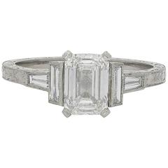 1.21ct D VS2 Emerald Cut Diamond Ring With Diamond Baguette Accents