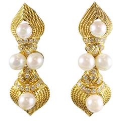 Gaspari Pearl Diamond Gold Drop Earrings