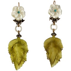 Vintage Stone  Corean Agate, Turquoise, Diamonds, Gold & Silver Dangle Earrings
