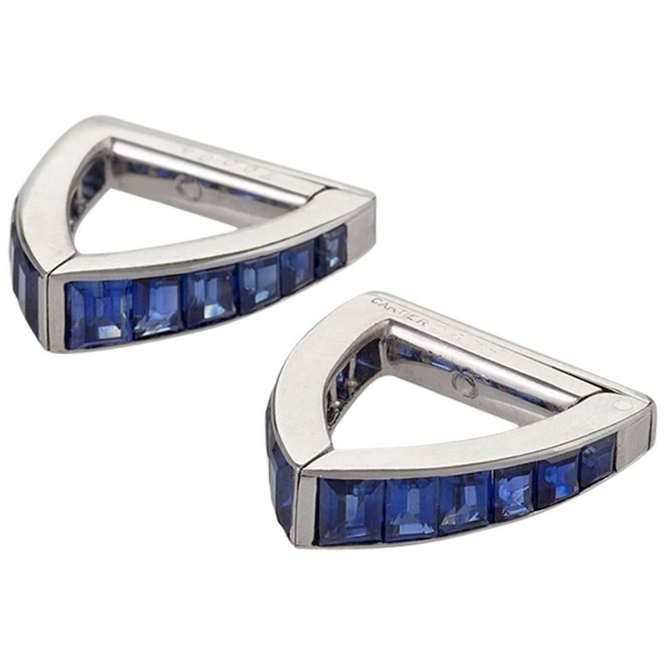 Cartier Mid-20th Century Sapphire and Gold ‘Stirrup’ Cuff Links