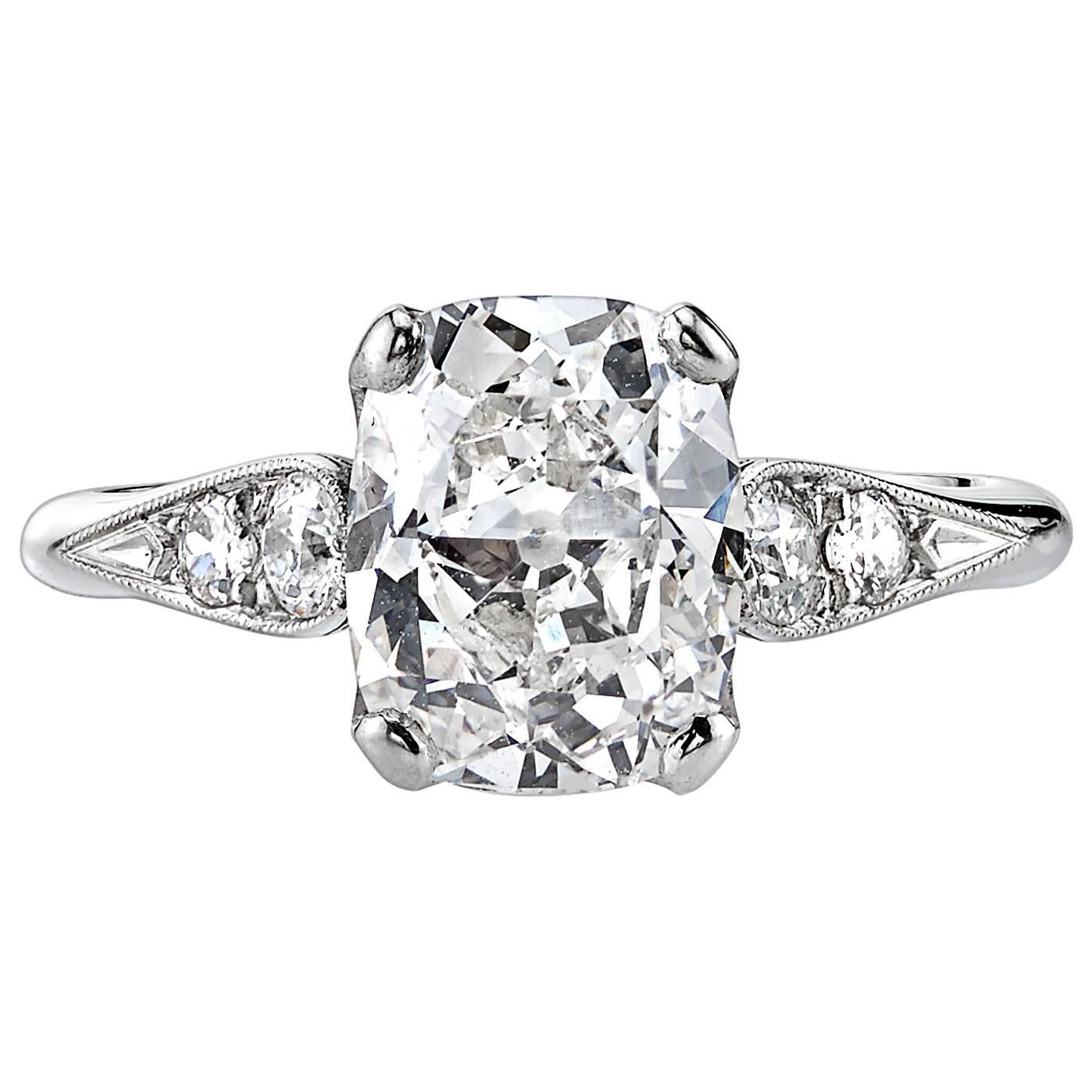 2.33 Carat Cushion Cut Diamond platinum Engagement Ring 