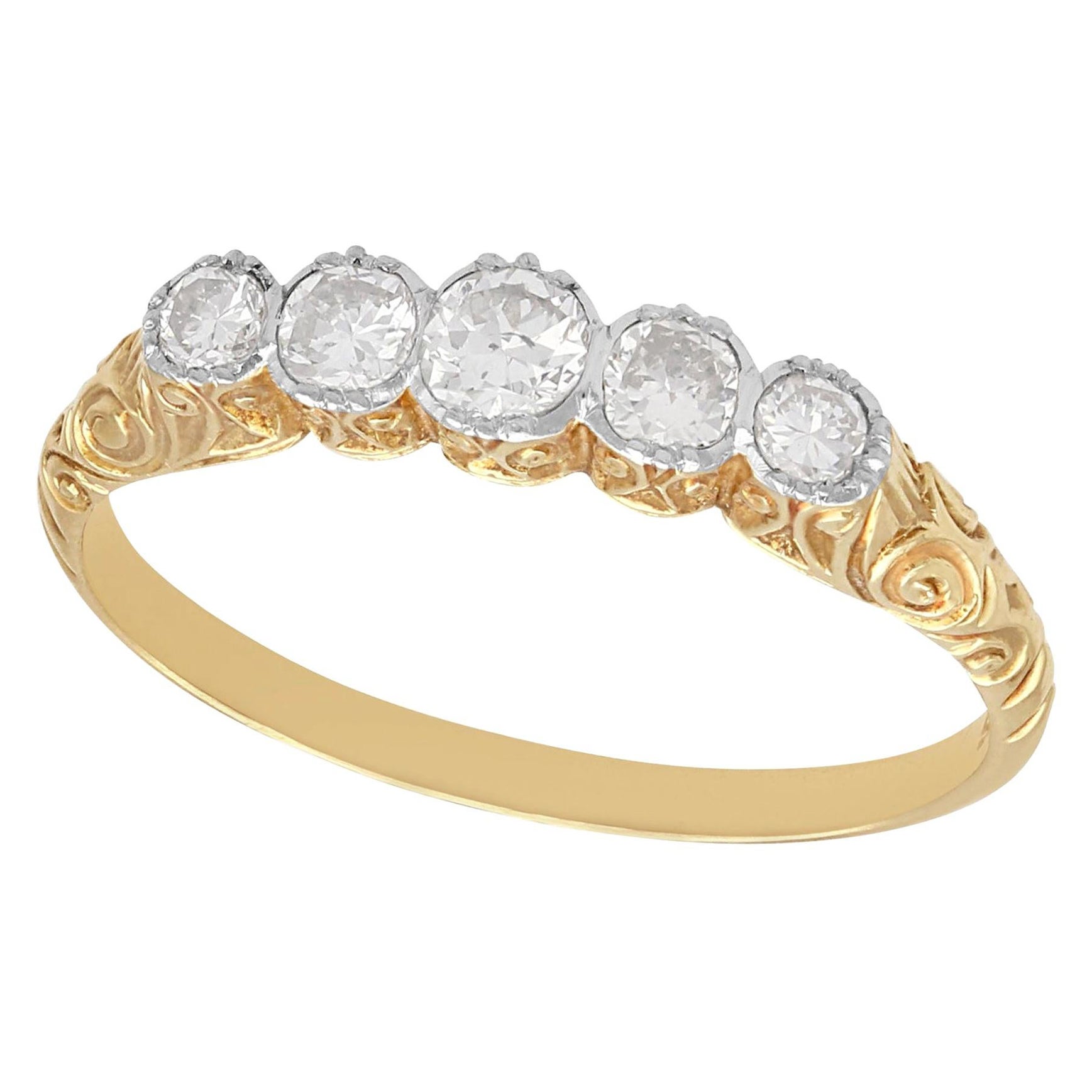 1920s Antique Diamond and Yellow Gold Five Stone Ring