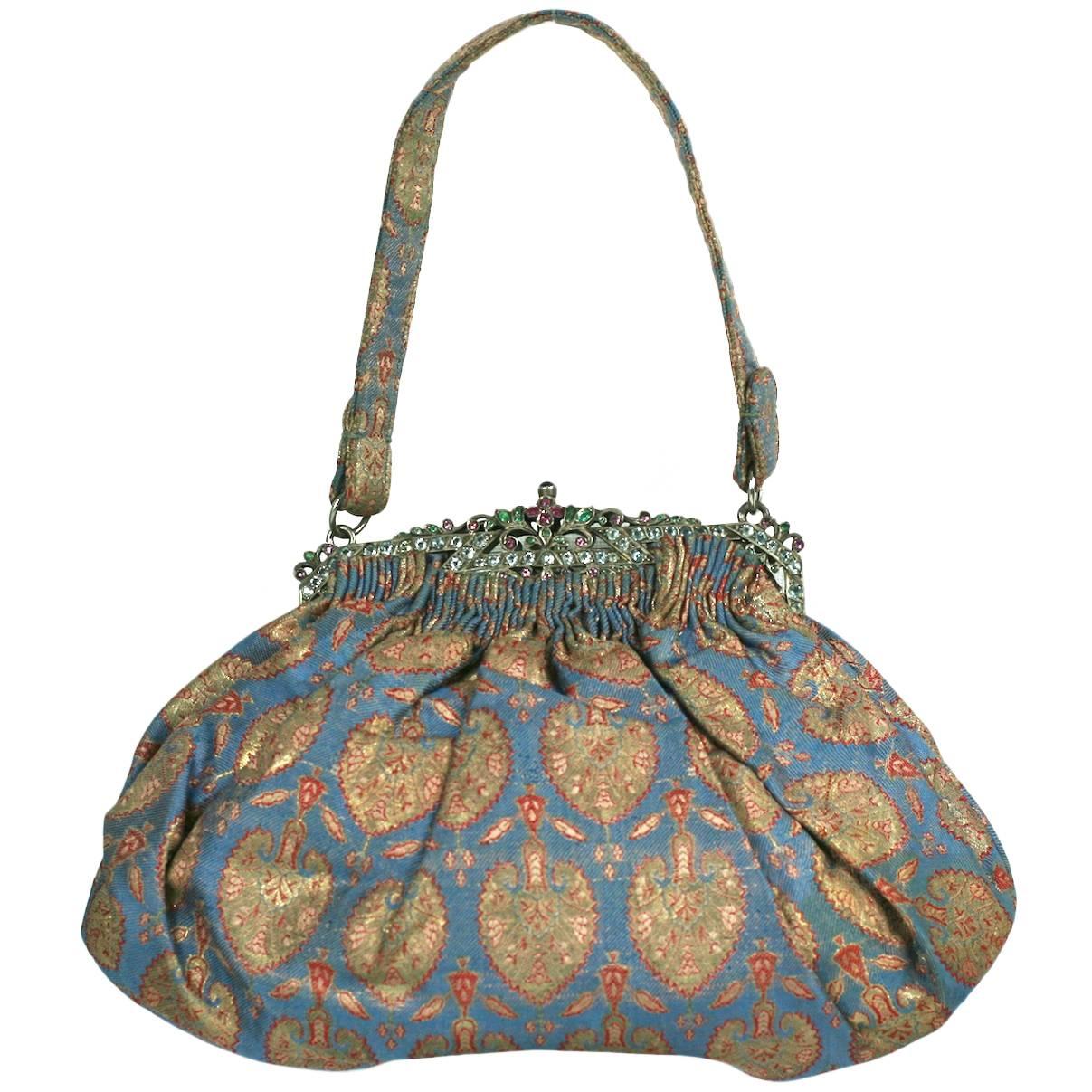 Art Deco Precious Stone Jewelled Lame Evening Bag For Sale