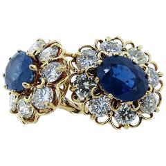 Sapphire and Diamond French Back Cluster Earrings