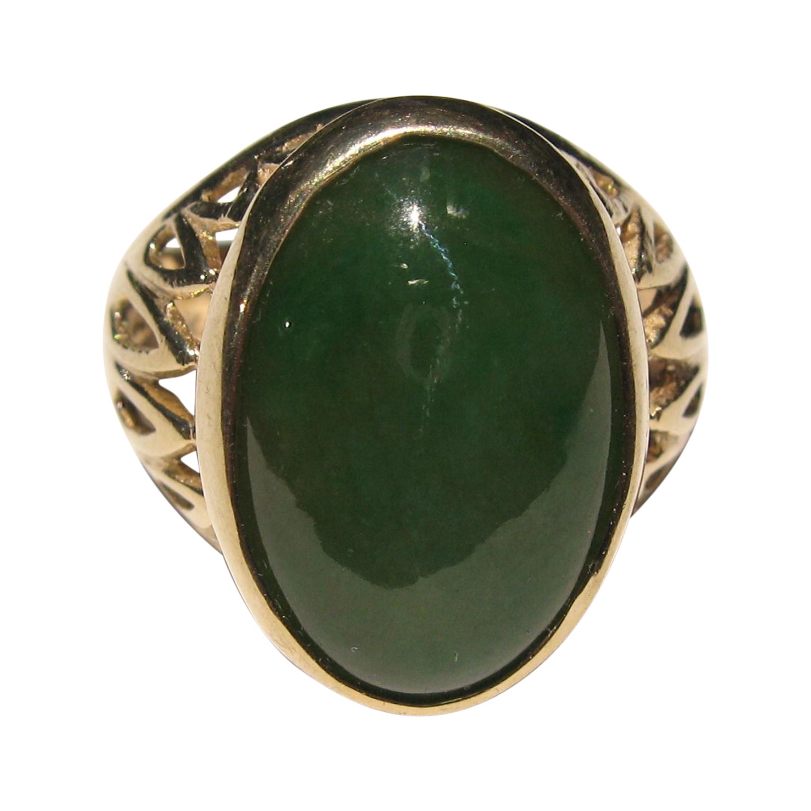 14 Karat Gold 11 Carat Jade Mid Century Ring Karbra 62 For Sale