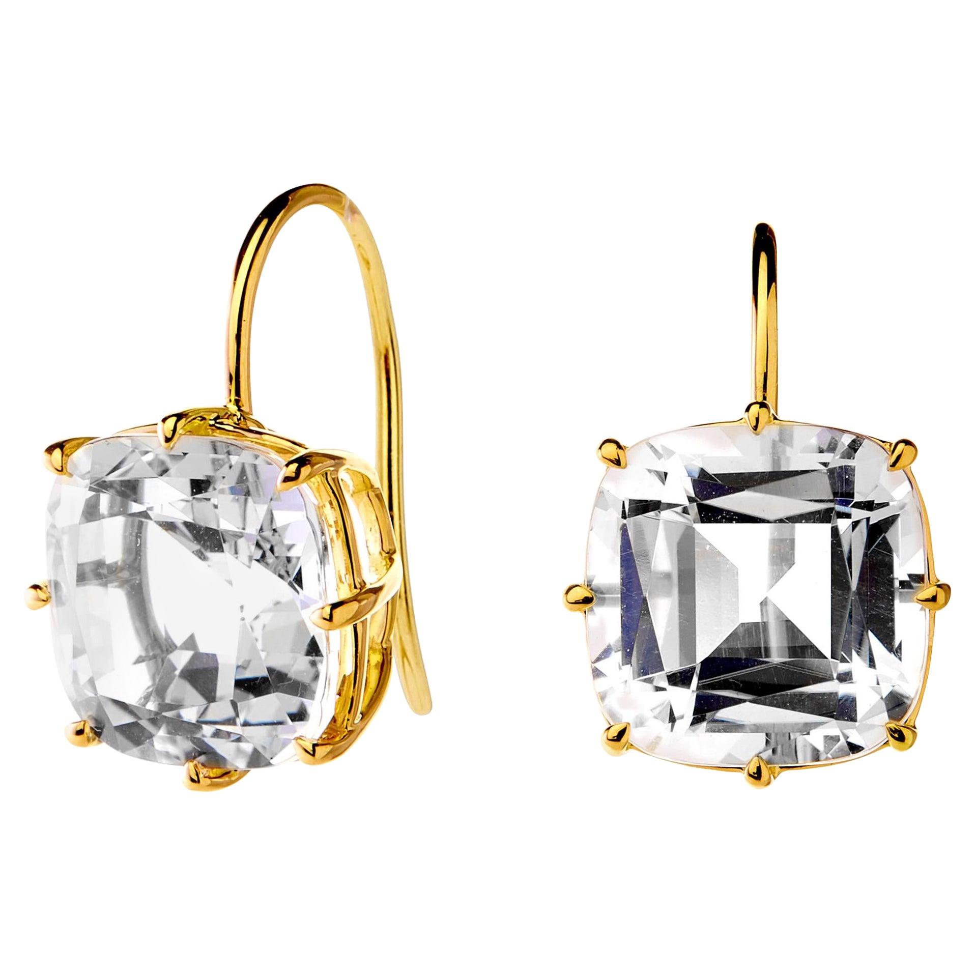 Syna Yellow Gold Rock Crystal Cushion Earrings