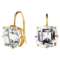 Used Syna Yellow Gold Rock Crystal Cushion Earrings