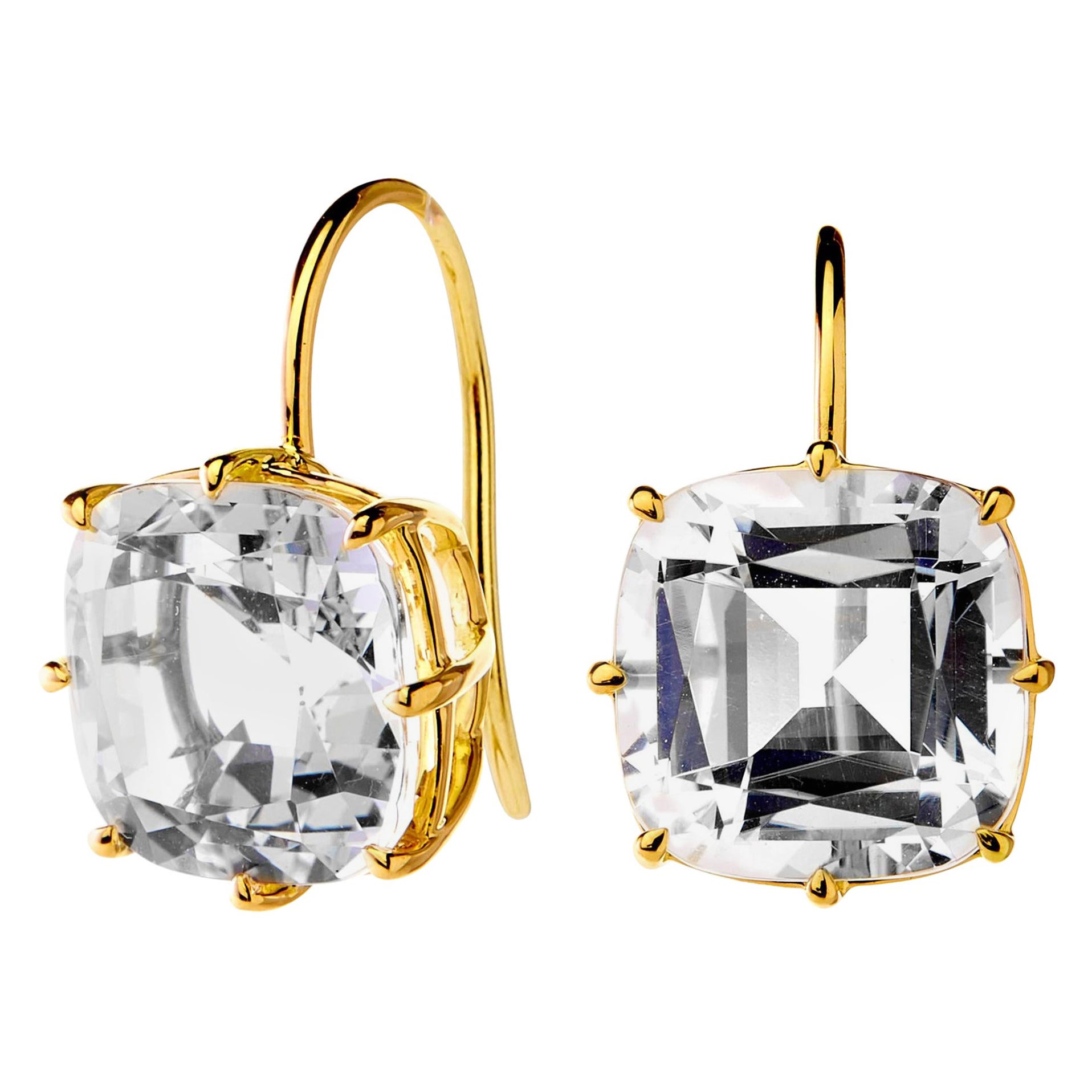 Syna Yellow Gold Rock Crystal Cushion Earrings