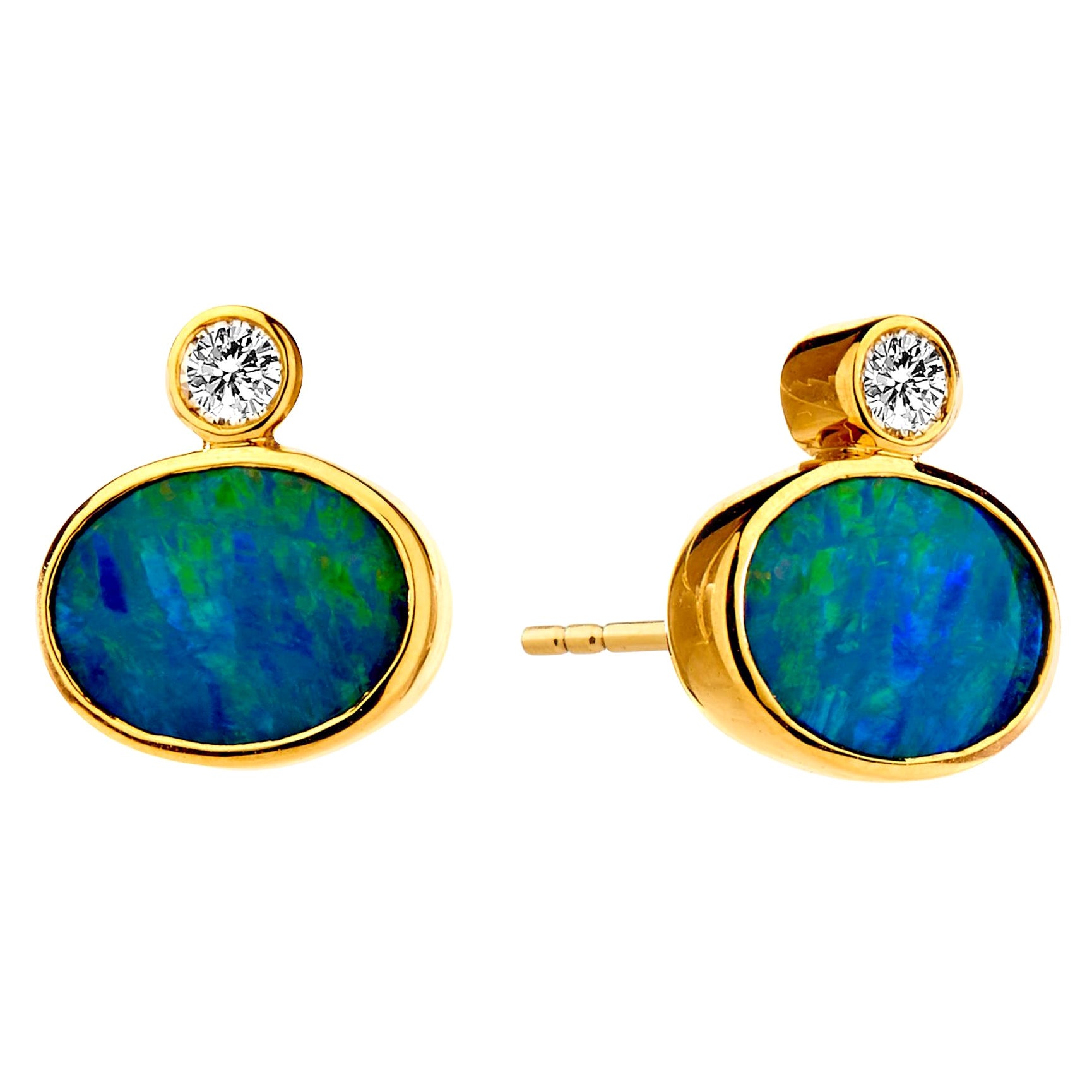 Syna Opal Stud Earrings with Champagne Diamonds