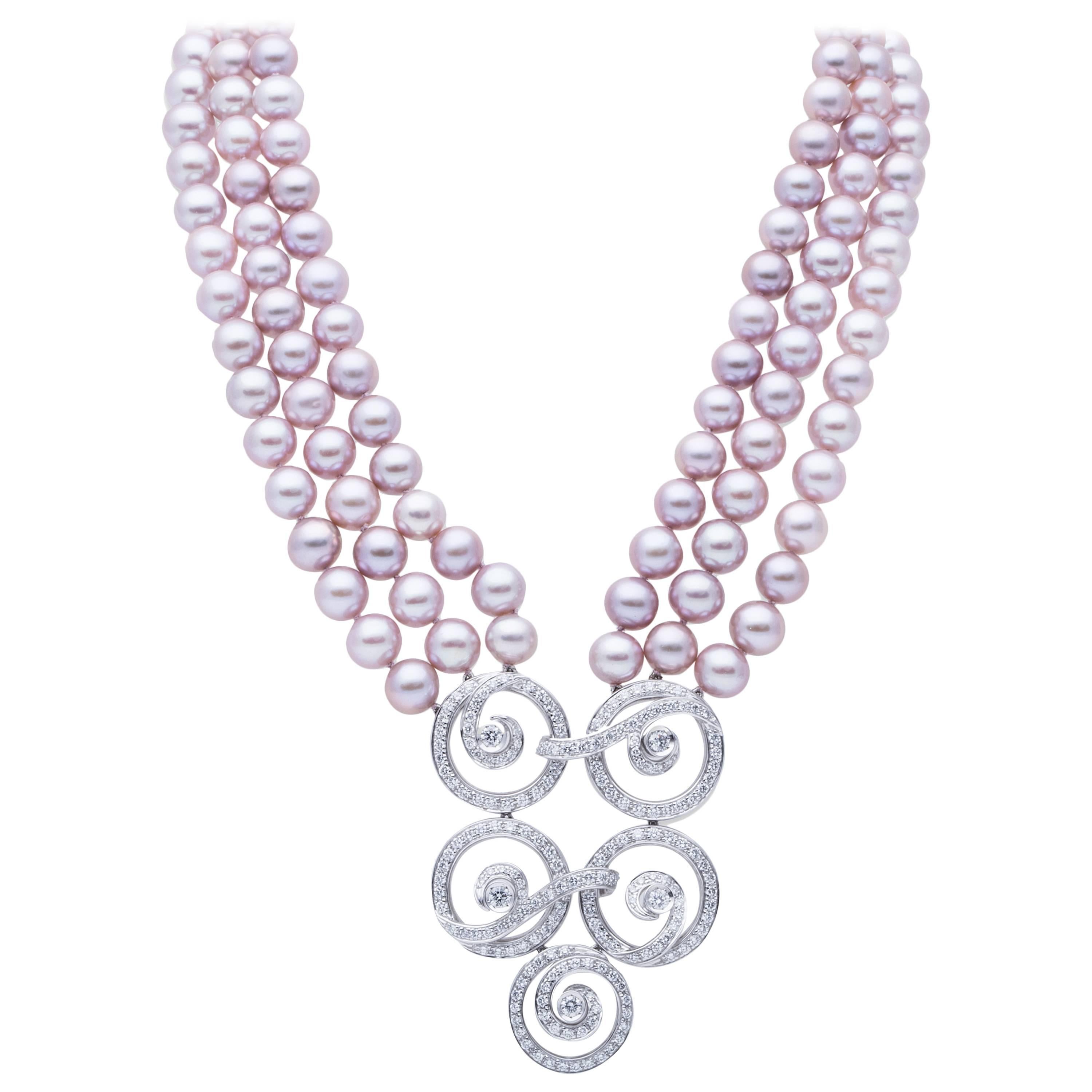Asprey Pink Pearl Diamond Gold Necklace