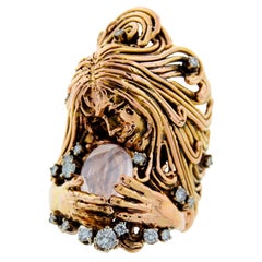 Vintage Ring 14k Rose Gold Moonstone Diamond by Jane Voorhees