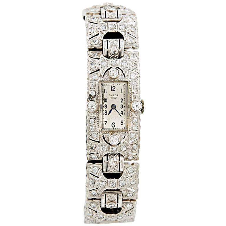 Omega Tissot Lady's Platinum Diamond Wristwatch
