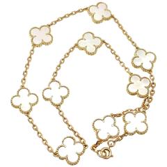 Van Cleef & Arpels Vintage Alhambra Mother Of Pearl 10 Motif Gold Necklace