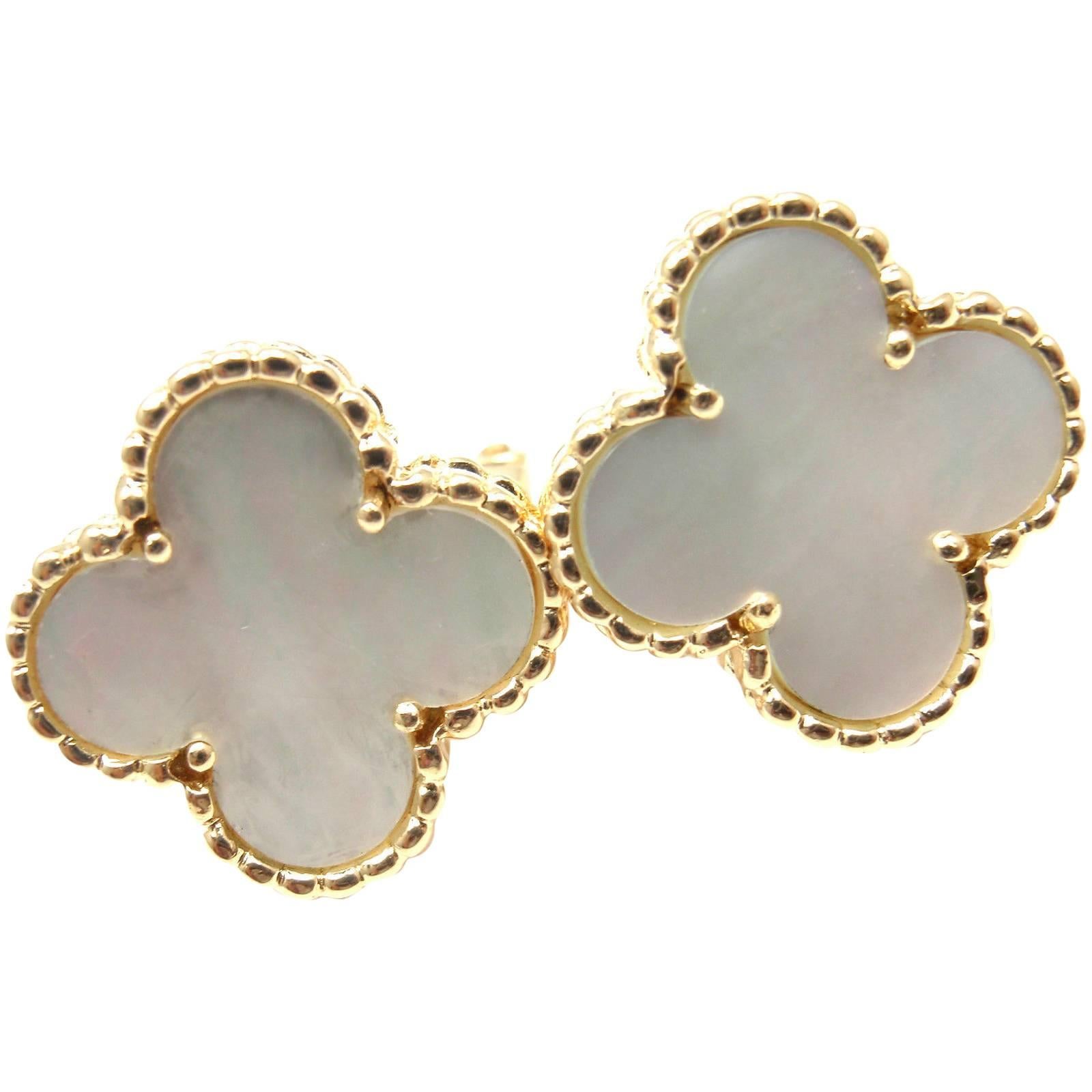 Van Cleef & Arpels Vintage Alhambra Mother Of Pearl Gold Earrings