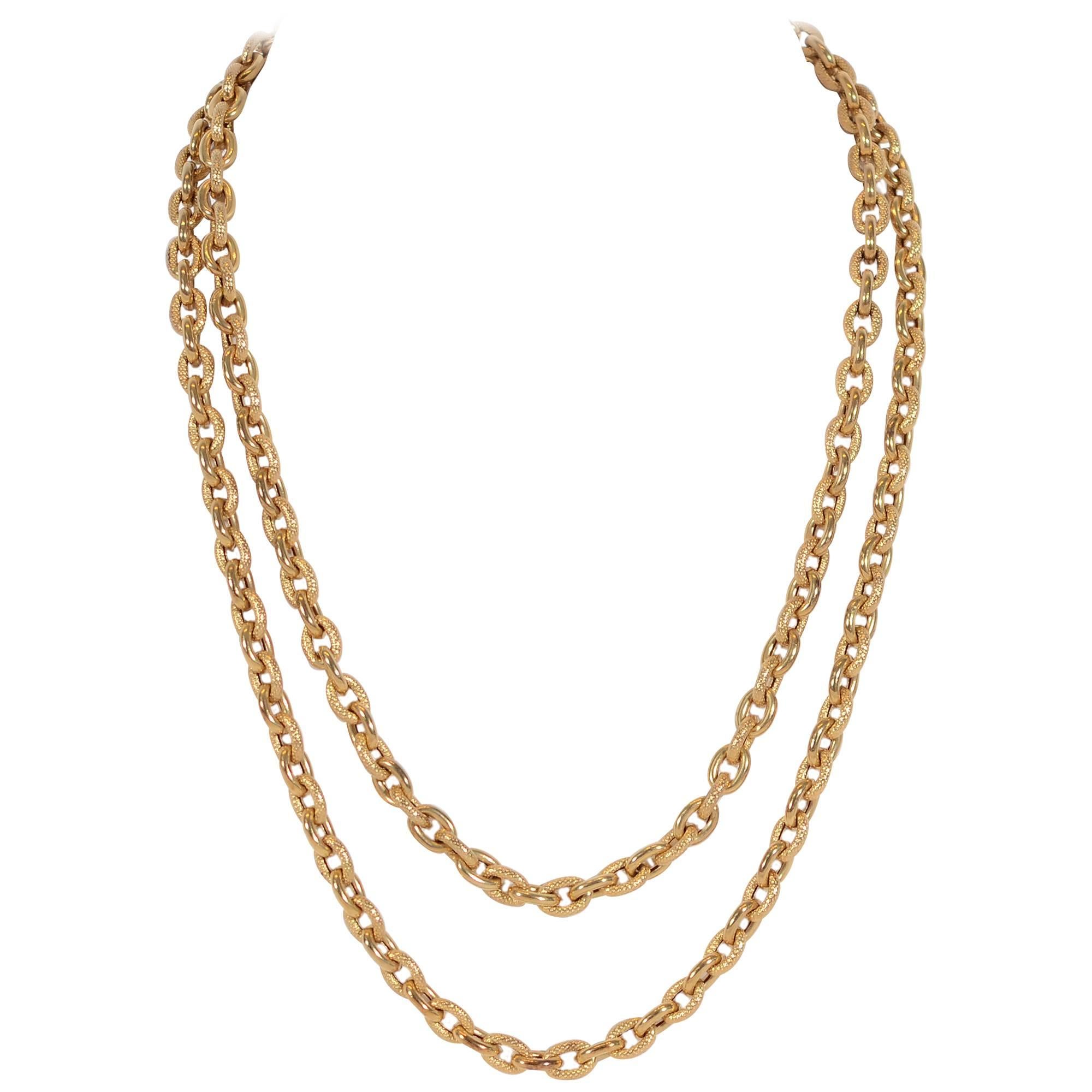 Long Gold Oval Link Chain Necklace