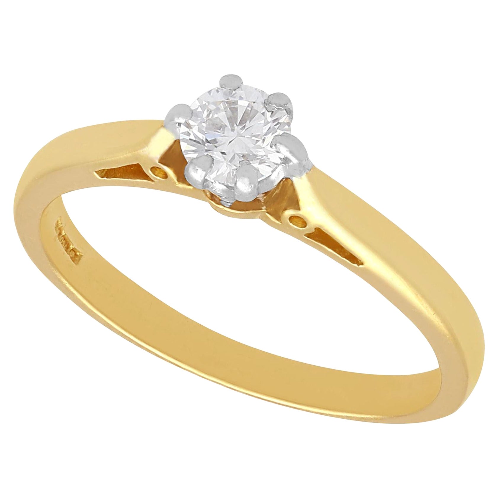Contemporary Diamond and Yellow Gold Solitaire Ring For Sale