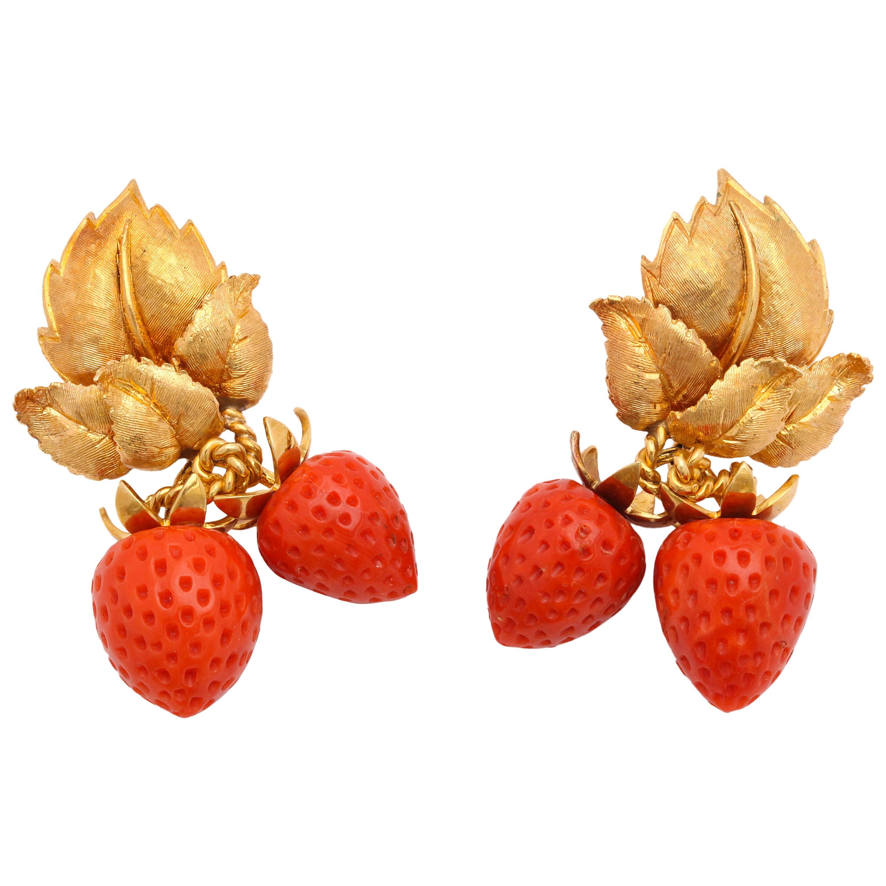1960s Carved Coral and Gold Ear Clips