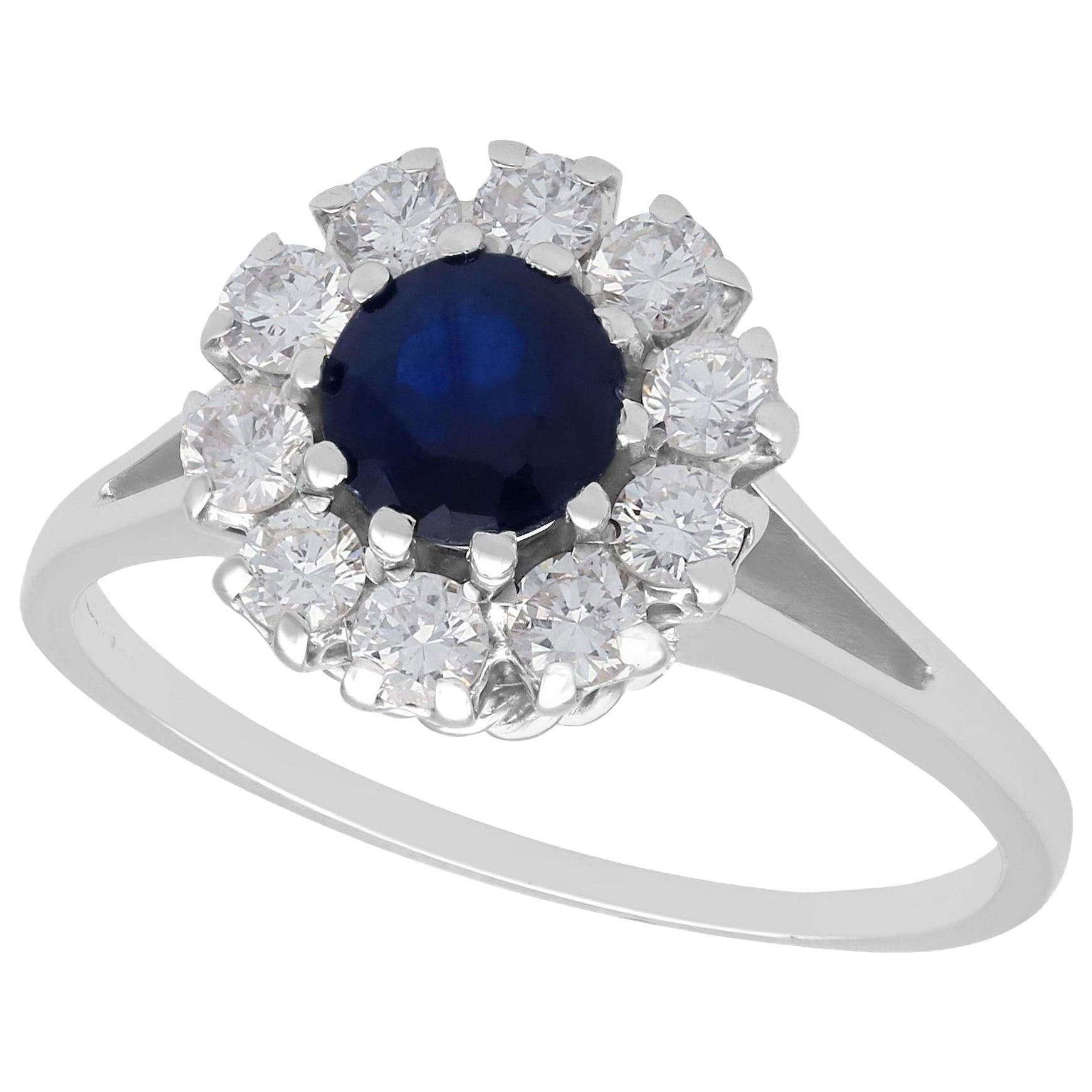 Sapphire and Diamond Cluster Ring in White Gold For Sale