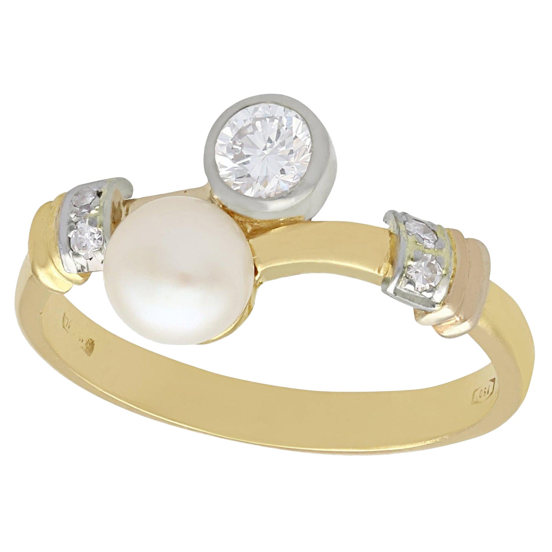 1950s Cultured Pearl and Diamond Yellow Gold Twist Ring For Sale