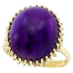 Vintage 16.13 Carat Cabochon Cut Amethyst and Yellow Gold Cocktail Ring