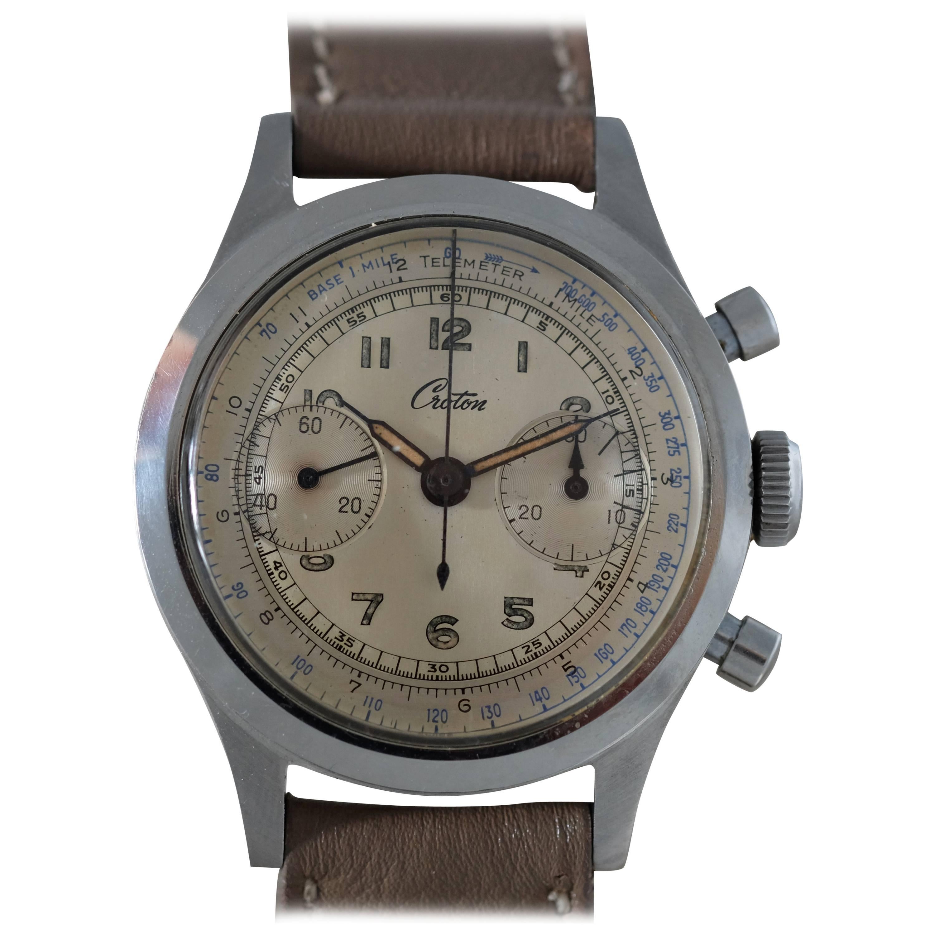 Croton Stainless Steel Chronograph Tachometer Telemeter Scale Wristwatch