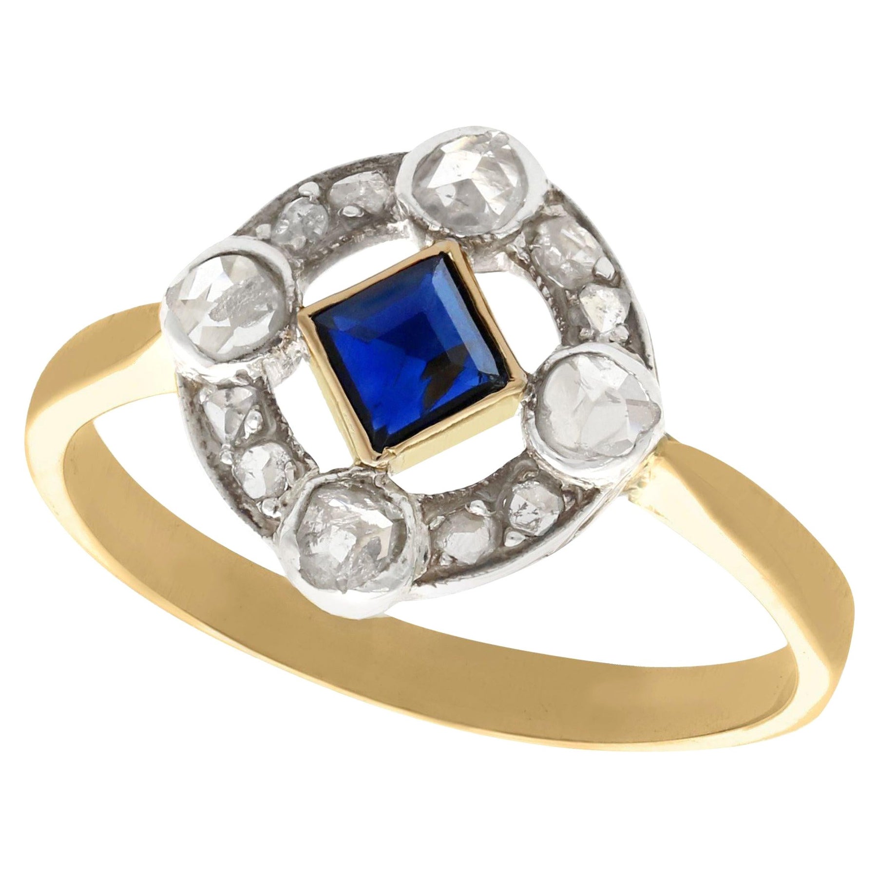 Antique Sapphire and Diamond Yellow Gold Cocktail Ring
