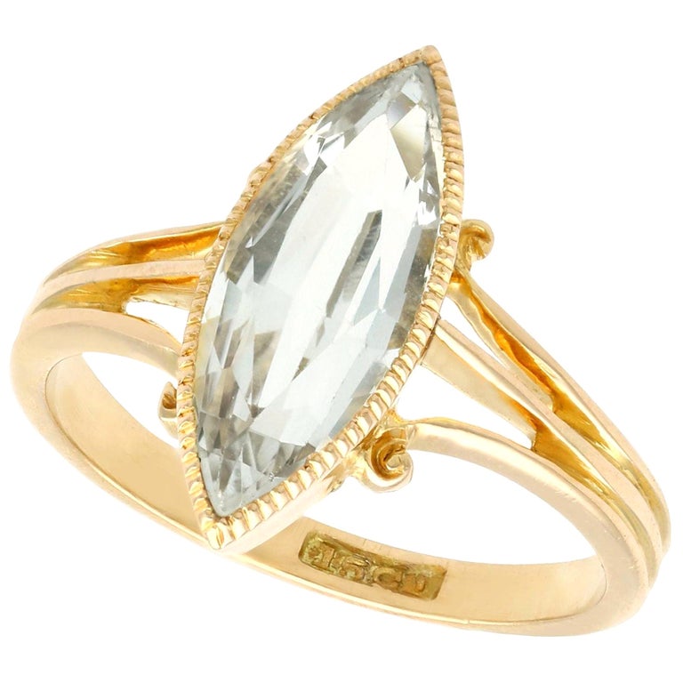 Antique Victorian 1890s 2.33 Carat Aquamarine and Yellow Gold Cocktail Ring For Sale