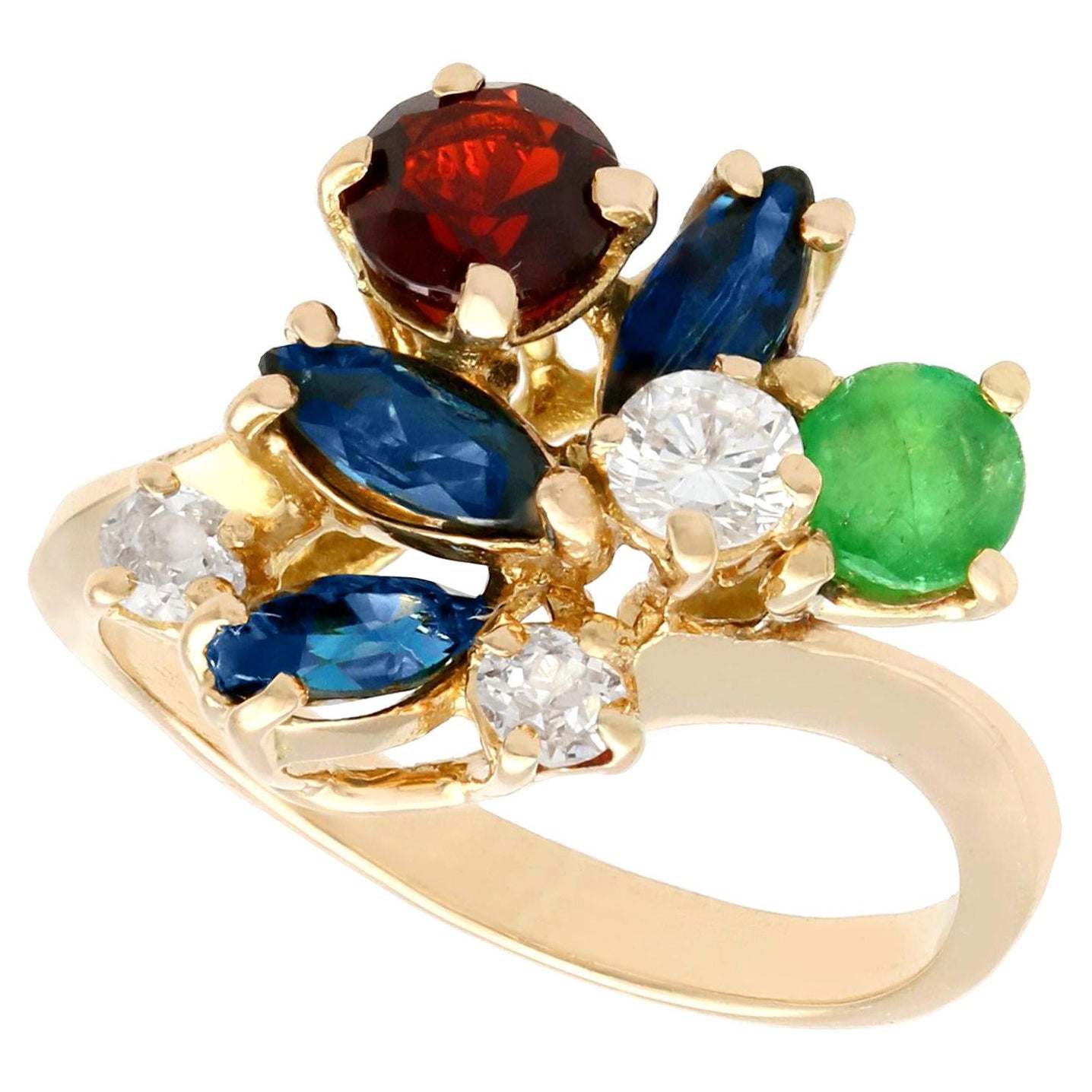 Multi-Gemstone and Diamond Yellow Gold Cocktail Ring For Sale