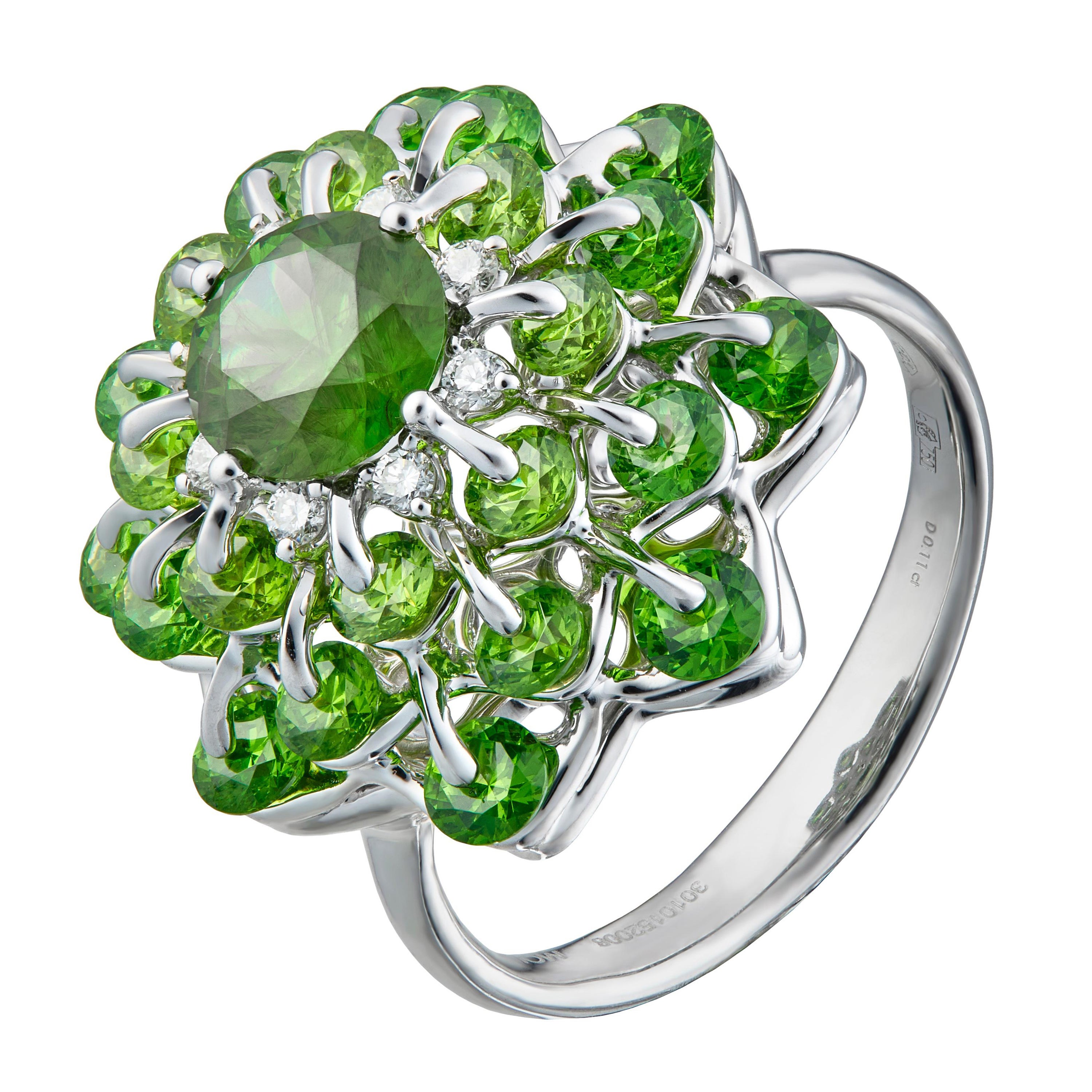 Moiseikin 18 Karat White Gold 4 Carat Demantoid Garnet Ring For Sale