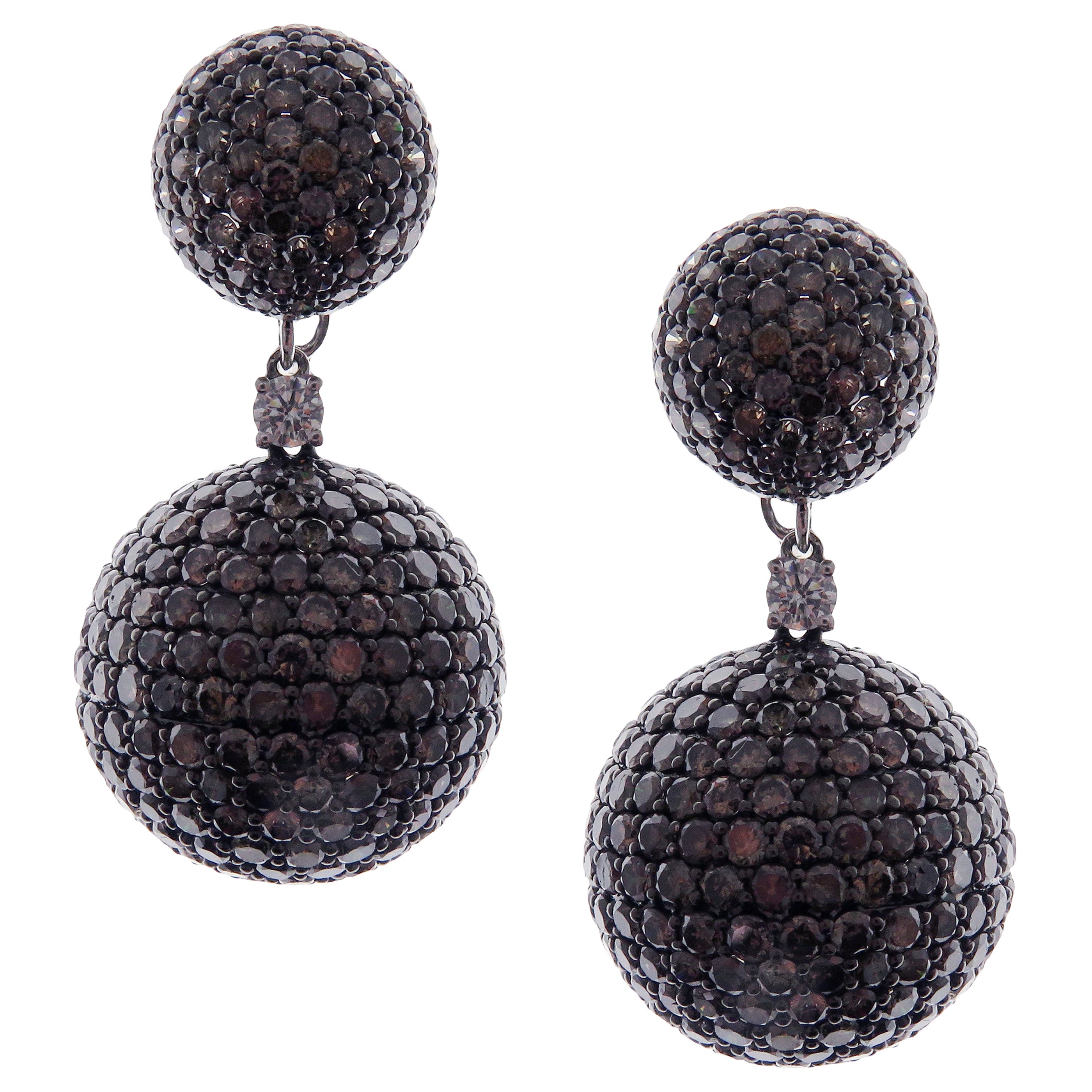 18 Karat White Gold White Diamond Pave Ball Drop Earrings For Sale at 1stDibs